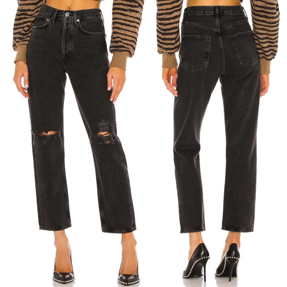 AGOLDE 90s Smokestack Jeans Women’s Size 25 Black Distressed Loose Fit Casual